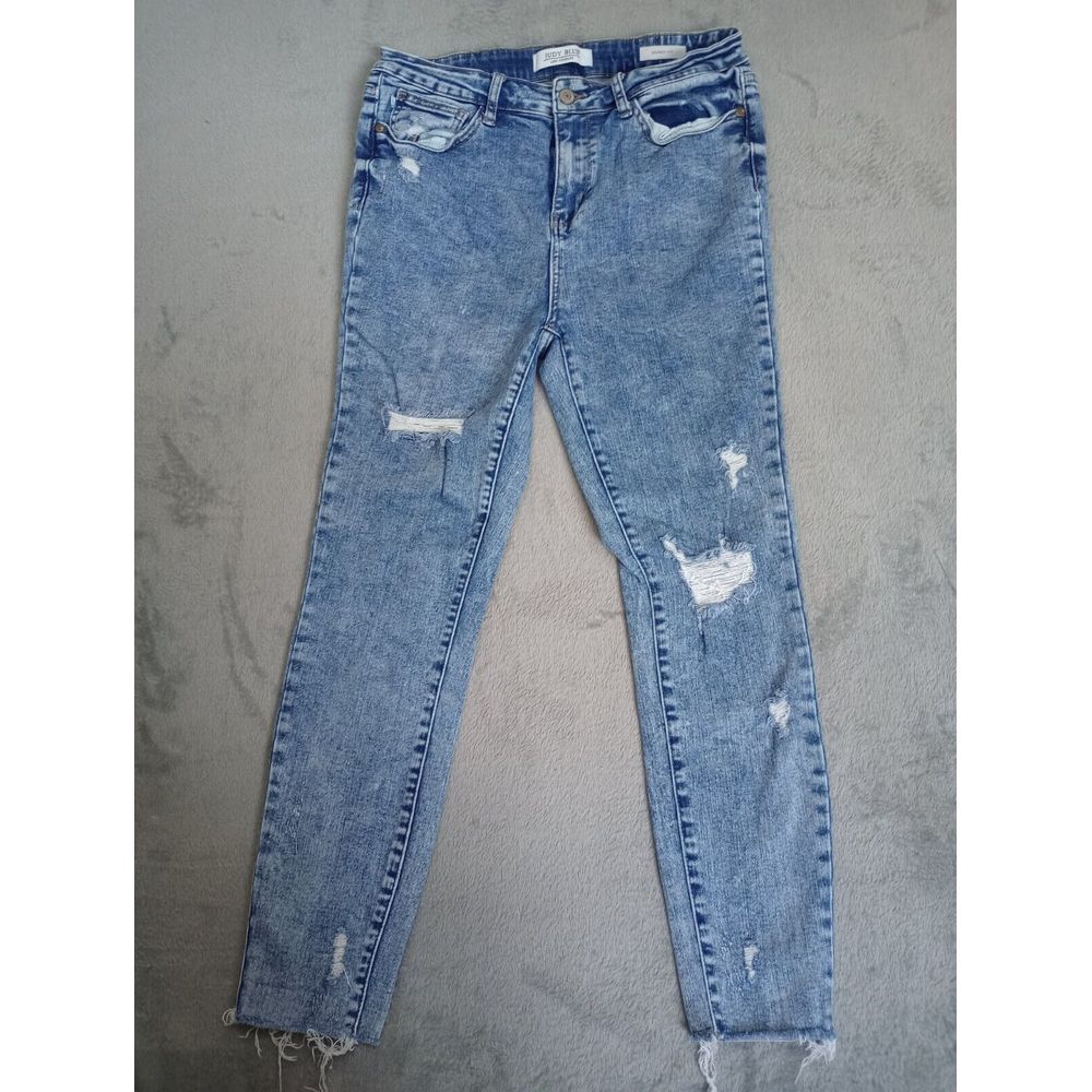 Judy Blue Acid Wash Distressed Raw Hem Skinny Jeans Size 11/30 Stretch High Rise